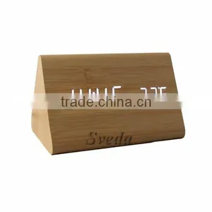 (Crazy Hot Selling)Wholesale Digital Wooden LED Alarm Clock,Wooden Table Clock,sound Control Alarm Clock,Triangle Wooden Clock thumbnail-1