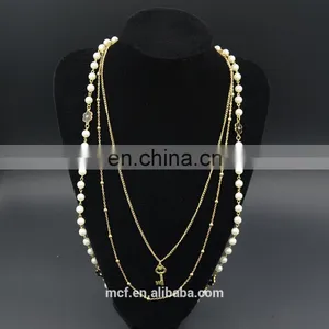 Crystal Diamond Fashion Pendant Chunky Pearl Beaded Necklace MCB-0047 thumbnail-3