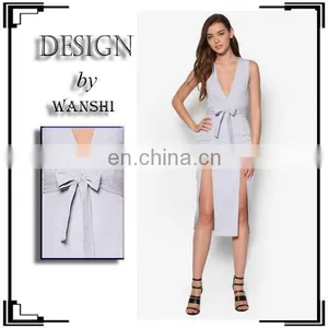 Sexy Dress for Women Fashion Design Lady High Slipt V-neck Bodycon Dress thumbnail-1