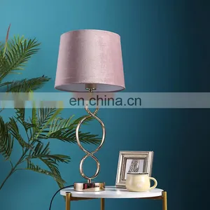 Factory Wholesale Living Room Lighting Custom Luxury Metal Bedside Lamps With Pink Lampshade thumbnail-1