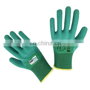 15 Gauge Polyester Nylon Liner Wave Crinkle Green Latex Half Coated Work Gloves thumbnail-1
