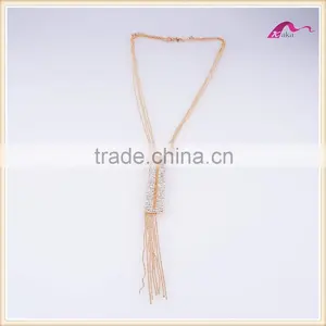 Gold Crystal Long Chain Tassel Necklace Designs Wholesale thumbnail-1