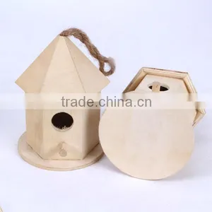 Small New Unfinished Wooden Bird House Wholesale thumbnail-4