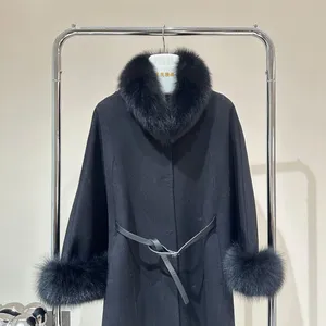 Double-faced Cashmere Coat for Women 2025 Autumn and Winter New Mid-length High-end Cloak Fox Fur Collar Wool Coat thumbnail-2