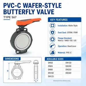 PVC-C Wafer Butterfly Valve Type 567 With Hand Lever For Chemical Pipeline thumbnail-4