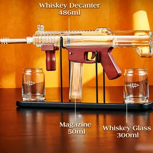 Huaqi Glass China Gun Shape Whiskey Decanter Set, Submachine Gun Liquor Bottle With Cups & Metal Rack, Wholesale Bar Drinkware thumbnail-3