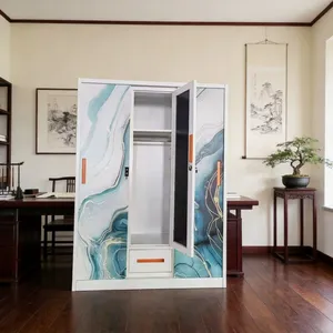 Home‑use Knock‑down Steel Storage Cabinet UV Printed Wardrobe 3‑Door 4‑Door Clothes Organizer Cabinet With Mirror Drawers Custom Color Export thumbnail-3