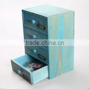 4-drawer Wood Cabinet Handcrafted Desk Organizer Storage Box Craft Furniture thumbnail-1