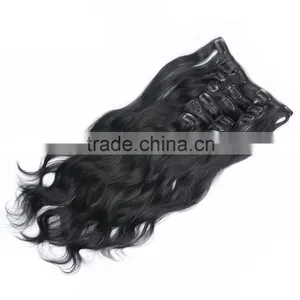 Natural Black Wavy Brazilian Human Hair Extensions Clip Ins 7 Pieces Supplier's Choice thumbnail-1