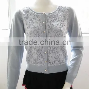 Pure Color Sweater Coat Lady Flocking Stitching Knitted Sweet Cardigan thumbnail-4