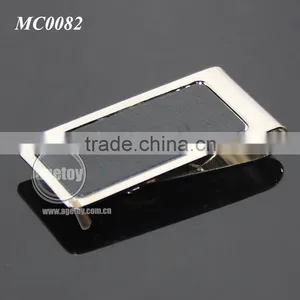 Men Style Fashion Stainless Steel Metal Black Genuine Leather Money Clip thumbnail-2