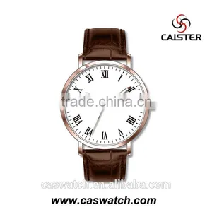 Classic Design Slim Case Leather Watch, Ultra-thin Rose Gold Plated Men's Watch Watch, Roman Numerals Stainless Steel Watch thumbnail-1
