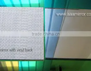 4mm Vinyl Backed Mirror Glass With CAT I PE Glossy Film or CAT II PVC Woven Fabric Film thumbnail-1