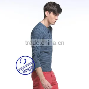 Custom High Quality Long Sleeve Mens Yarn Dyed T-shirt Wholesale thumbnail-2