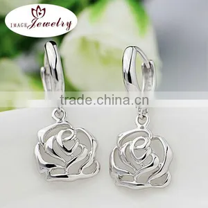 Rose Flower Silver Earrings Wholesale Earring Jewelry thumbnail-1
