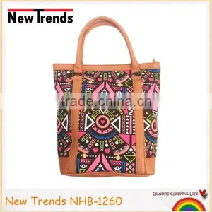 Canvas Tribal Printing Rectangle Shape Handbag With the PU Handle thumbnail-1