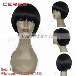High Quality Wholesale Price Unprocessed Virgin Human Hair High Density Short Yaki Bob Wig for Black Women thumbnail-1