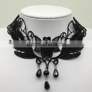 Handmade Flower Drop Pendant Black Lace Choker Necklace Goth Vintage thumbnail-1