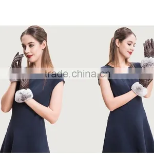 Sheep Leather Lattice Pattern With Bowknot Ornaments Rex Rabbit Fur Trim thumbnail-4