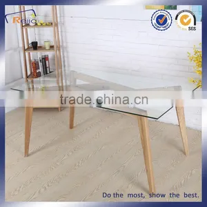 China Supplier Industrial Furniture Glass Dining Table With Wooden Legs thumbnail-4