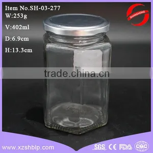 400ml Hexagonal Glass Jar With Metal Screw Top Lid thumbnail-1