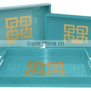 High Quality Best Selling Lacquered a Center Point Graphic Detail Juxtaposed Against the Lacquer Finish Rectangle Tray thumbnail-1