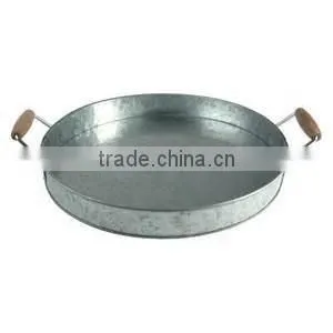 Wooden Handle Food Canister/Round Metal Serving Tray/Food Holder Beer Holder/Bar/Party Tray thumbnail-1
