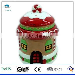 Xmas Ginger Bread Man House Ceramic Cookie Pot thumbnail-1