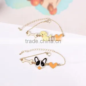Lovely Dog Bone and Heart Charms Bracelet Enamel Animal Charms Bracelet Gold Chain Bracelet thumbnail-1