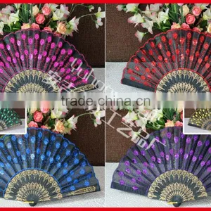 Plastic Lace Hand Fan With Embroidery Peacock Design thumbnail-1