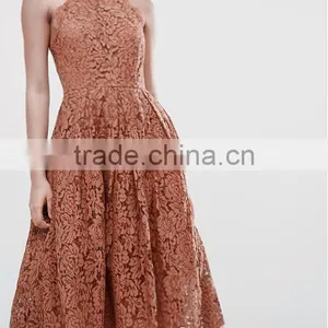 China Latest Clothing OEM Lace Pinny Scallop Margin Prom Midi Fashion Dress thumbnail-2