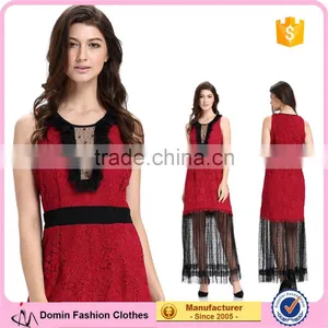 New 2017 Design Long Red Stitching Fashion Lady Dress thumbnail-1