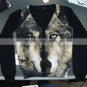 Women's V-neck no Hand Feeling Reactive Printing 100% Cotton Cardigan Sweater thumbnail-6