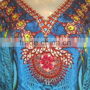 DIGITAL Print Crepe Crystal Embellished Kaftan CAFTAN Tunic Poncho Blouse thumbnail-2