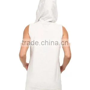Women Vest Waistcoats With Hooded Sleeveless Half-zip Hoodie White and Gray Color thumbnail-3