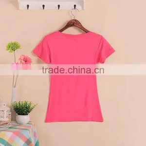 New Fashion Stretch Summer Women T Shirts Ms Solid Color Short Sleeve 100% Cotton v Neck t Shirt Women's Blank V-Veck T-Shirts thumbnail-3
