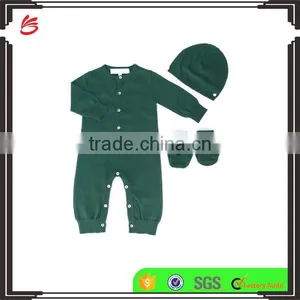 Green Cotton Blend Round Neck Plain for Winter Season Custom Baby Romper thumbnail-1