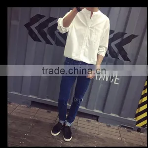 The Cotton and Linen Material Loose Collar Men's White Shirt thumbnail-3