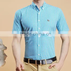 Short Sleeve Shirt Cotton Summer Youth Contracted Texture Plaid Shirt English Cultivate One's Morality With Big Yards thumbnail-3