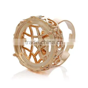 Copper Rings Adjustable Round Rose Gold Cabochon Setting Hollow Pattern 17.9mm Ring Setting thumbnail-1
