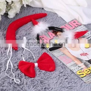 Cute Red Horn Sets Bow Tie 3Pcs Tail Party Ox Horn Fancy Dress Costume For Christmas Halloween/Carnivals Large/Small Size thumbnail-3