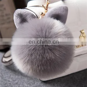 Cute Rabbit Ear Factory Rabbit/Fox Fur Pom Pom Fluffy Ball Bobble Keychain With Strap and Metal Buckle Key Ring thumbnail-1