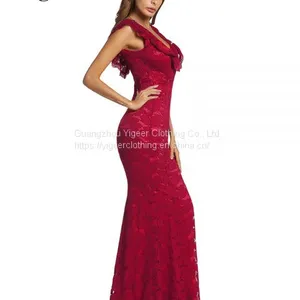 Ruffled V-neck High Waist Sheath Lace Mermaid Dress thumbnail-3