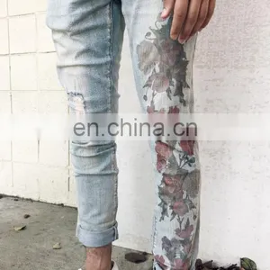 DiZNEW OEM DENIM DIGITAL PRINTING FLOWER DESIGNERS SKINNY FIT JEANS MAN thumbnail-4