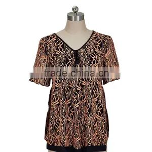 100% Poly Spandex Two Tone Lace Short Sleeve Shirts thumbnail-1