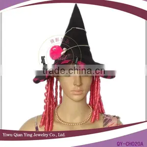 Ladies Cheap Pink Fashion Witch Hat With Wig thumbnail-1