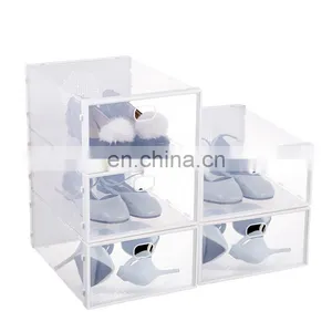 12 Pack Amazon Hot Sale Clear Transparent Plastic Shoe Box Drop Front Sneaker Box Shoe Container Stackable Magnetic Display thumbnail-1