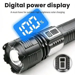 Wholesale Solar Powered Rechargeable LED Flashlight 800M Long Range 3600mAh Power Bank Telescopic Zoom Torch With Side Warning Light thumbnail-4
