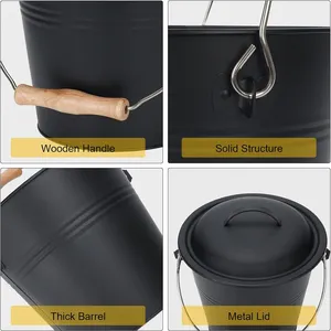 Ash Bucket With Lid, Round Charcoal Bucket for Fireplaces, 15L Bucket With Shovel and Hand Brush, Tool Set Accessories for Fireplace, Fire Pit thumbnail-3