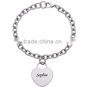 Personalized Engraved Name Stainless Steel Heart Charm Bracelet thumbnail-1